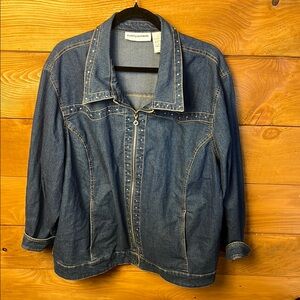 Cathy Daniels Womens 2XL Zip Denim‎ Jacket Blue Rhinestone Long Sleeve Stretch